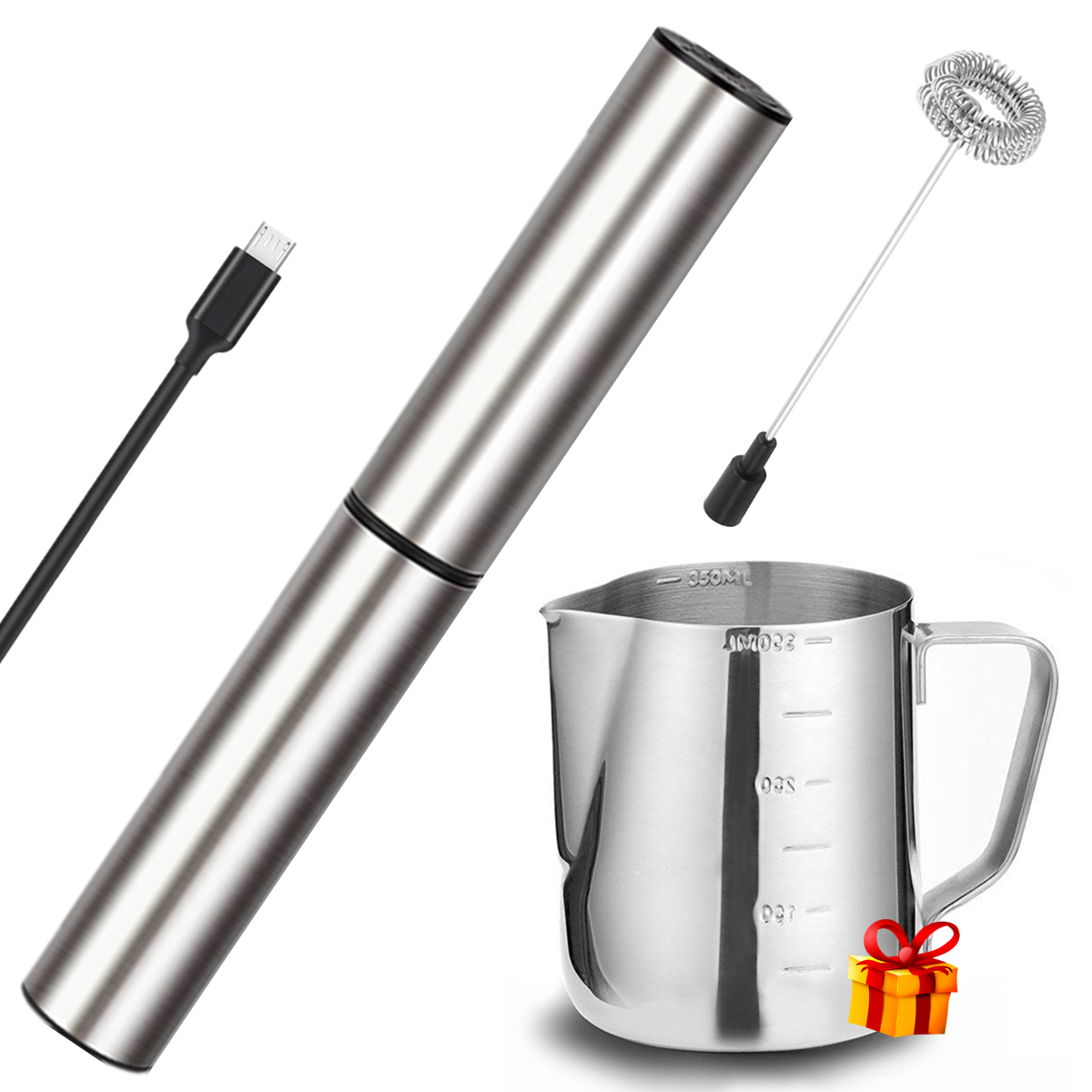 1 Milk Frother Rechargeable, Mathtoxyz Stainless Steel Milk